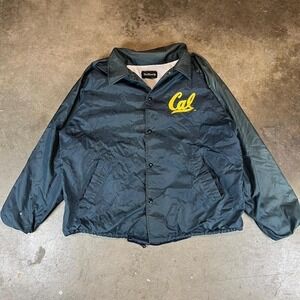 Vintage 90s Cal Berkeley navy windbreaker jacket with fleece lining men's large